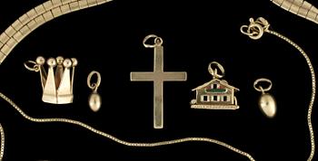 PARTI GULDSMYCKEN, mest 18K, 1900-tal. Vikt ca 53 gram.