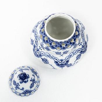 Royal Copenhagen, A 'Blue Fluted' full lace porcelain potpurri urn with cover, model 1/1186, Denmark, 1889-1922.