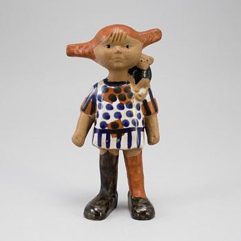 A stoneware figurine by Lisa Larson for Gustavsberg, Pippi Långstrump, produced 1969-1971.