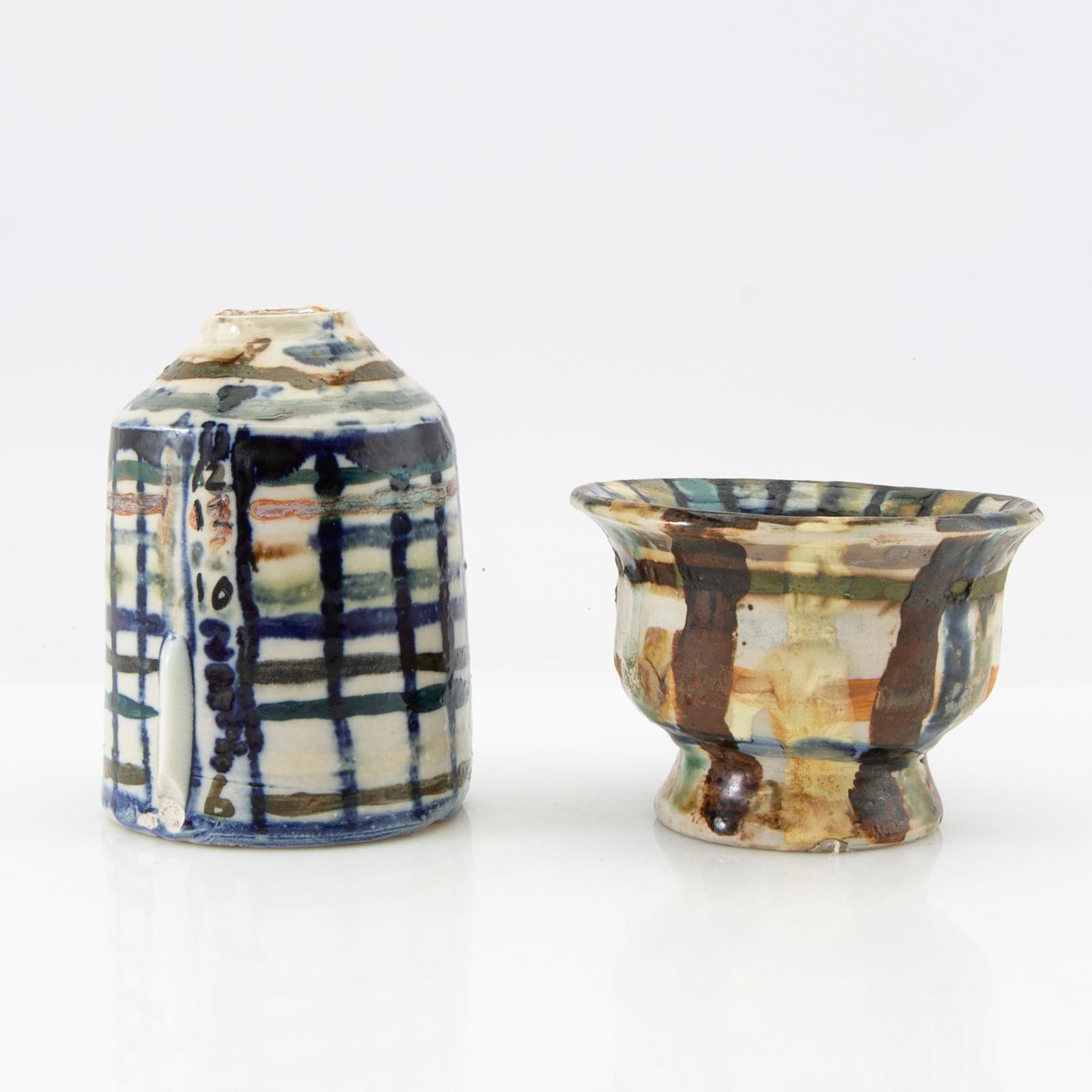 Anita Nylund, bowl, vase, palette and plate with colour samples, own workshop.
