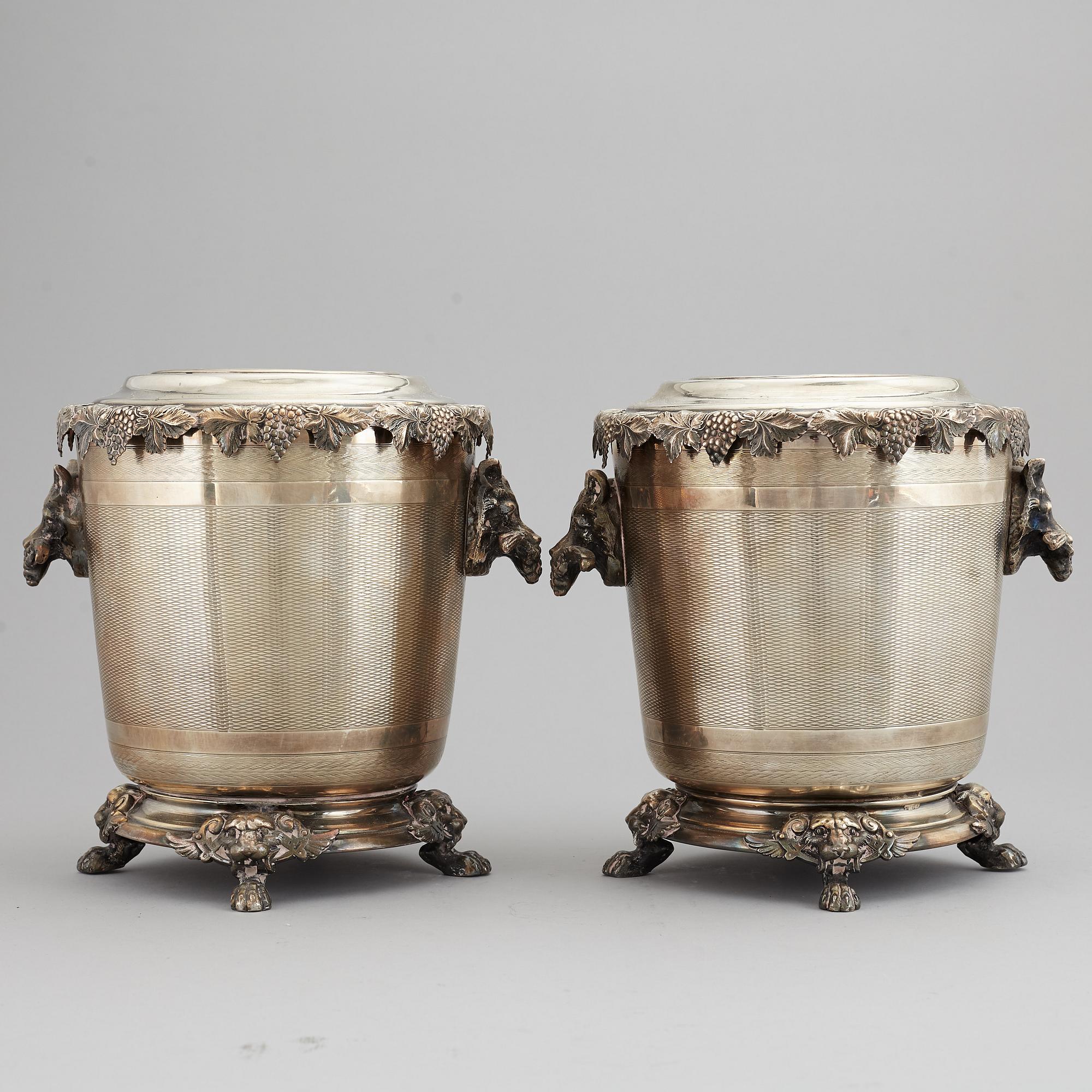 A pair of silver plate wine coolers, 20th Century.
