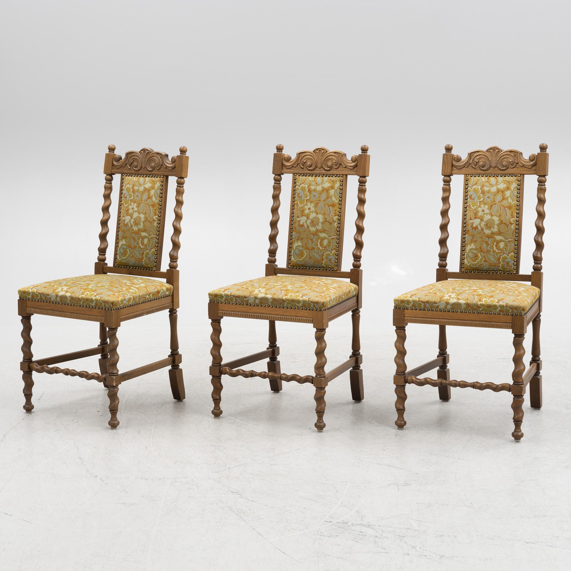 Three Baroque style chairs, 20th century, Alsterbo,.