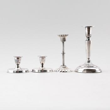LJUSSTAKAR, 4 st, silver, olika modeller, 1900-tal.