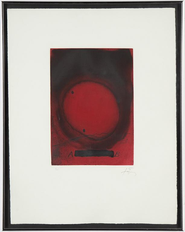 Antoni Tàpies, etching in colours, signed 9/75.