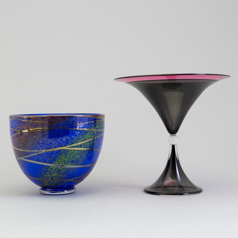 WILKE ADOLFSSON, two glass bowls, signed and dated 92 and -02.
