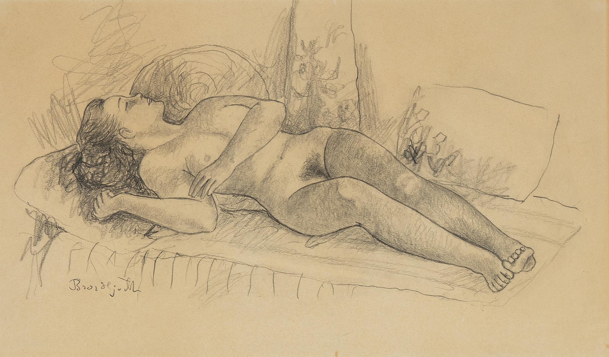 Bror Hjorth, teckning, signerad.