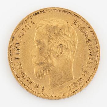 Gold coin, Russia, Nicholas II, 5 rubles 1897.