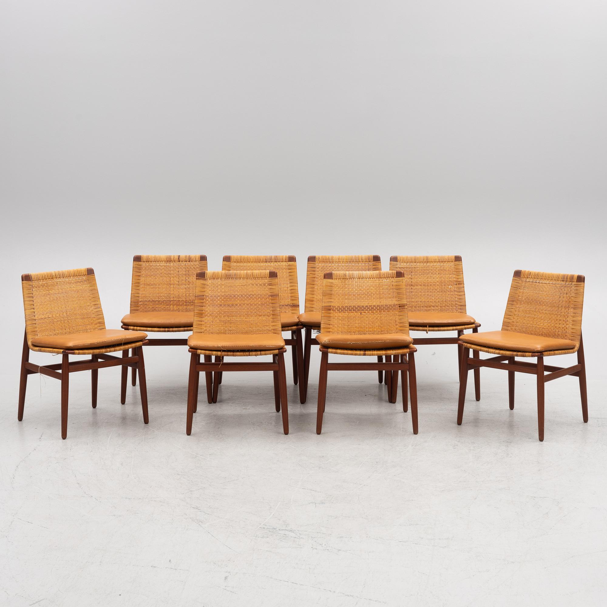 Jørgen Høj, 8 chairs, Thorald Madsen  Snedkeri, Denmark 1950s.