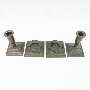 Just Andersen, Candle holders, 2 pairs, Denmark, first half of the 20th century.