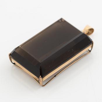 Pendant, 14K gold with smoky quartz.