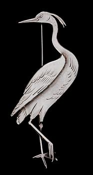 Wiwen Nilsson, A Wiwen Nilsson sterling brooch of a standing crane, Lund 1956.