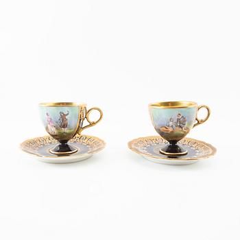 Koppar med fat 6 st porslin Royal Vienna Porcelain Manufactory  1900-talets första hälft.