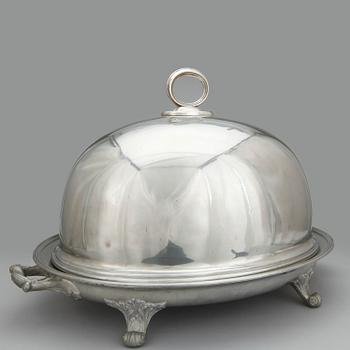 STEKHUV, VÄRMEFAT samt TALLRIKAR, 8 delar, tenn, James Dixon & Sons, Sheffield, England 1800/1900-tal.
