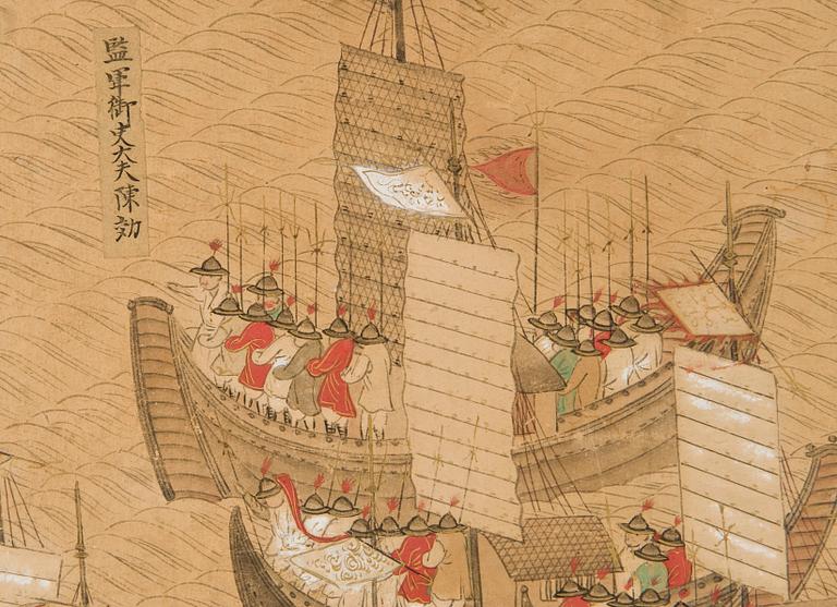 VIKSKÄRM, sex delar, tusch och akvarell på papper. Okänd Japansk konstnär, troligen 1600-tal.