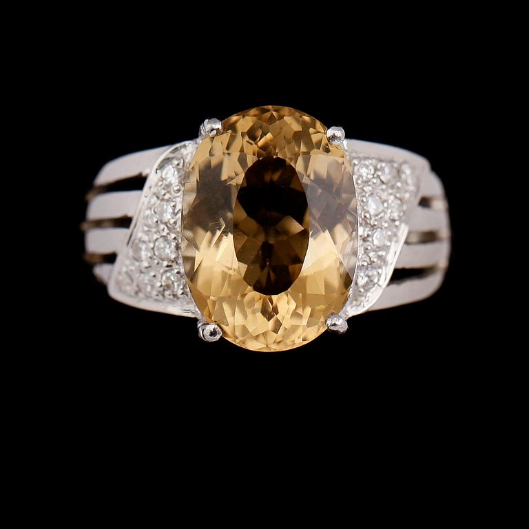 RING, silver, citrin samt vita safirer.