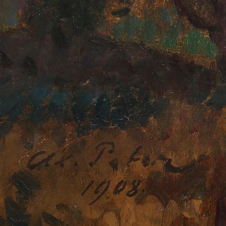 AXEL PETER, olja på pannå, signerad och daterad 1908.