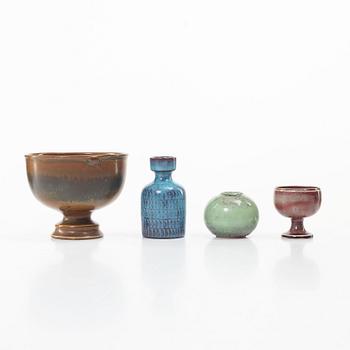 Stig Lindberg, a stoneware bowl and three miniatures, Gustavsberg Studio, 1963–81.