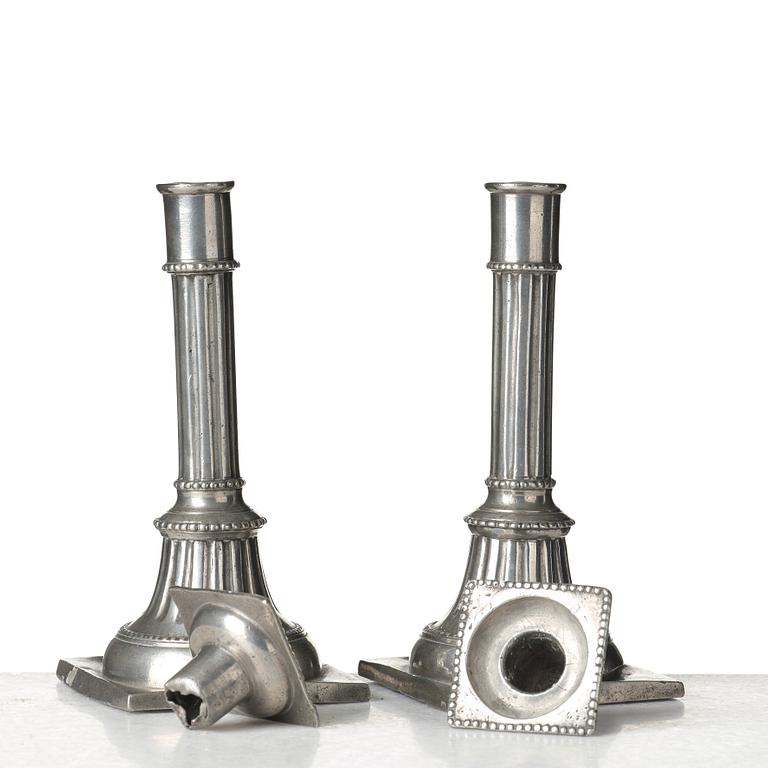 A pair of late Gustavian pewter candelsticks by Daniel Rising, Åbo 1797.