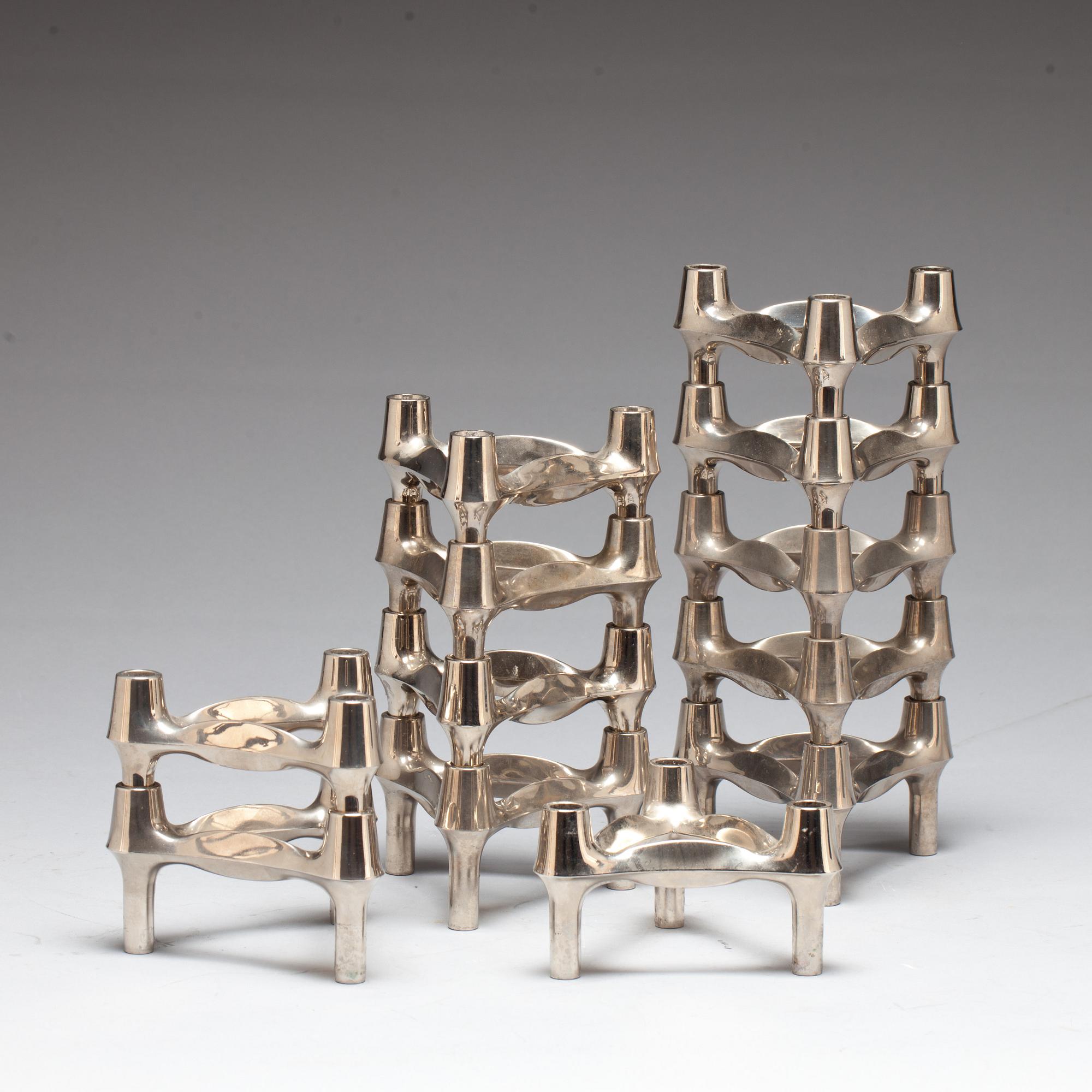 LJUSSTAKAR, 12 st, vitmetall, Ceasar Stoffi, Nagel, 1900-talets andra hälft.