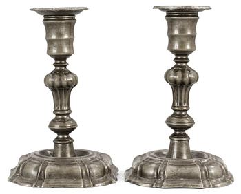 950. A pair of late Baroque pewter candlesticks by O. A. Winberg.