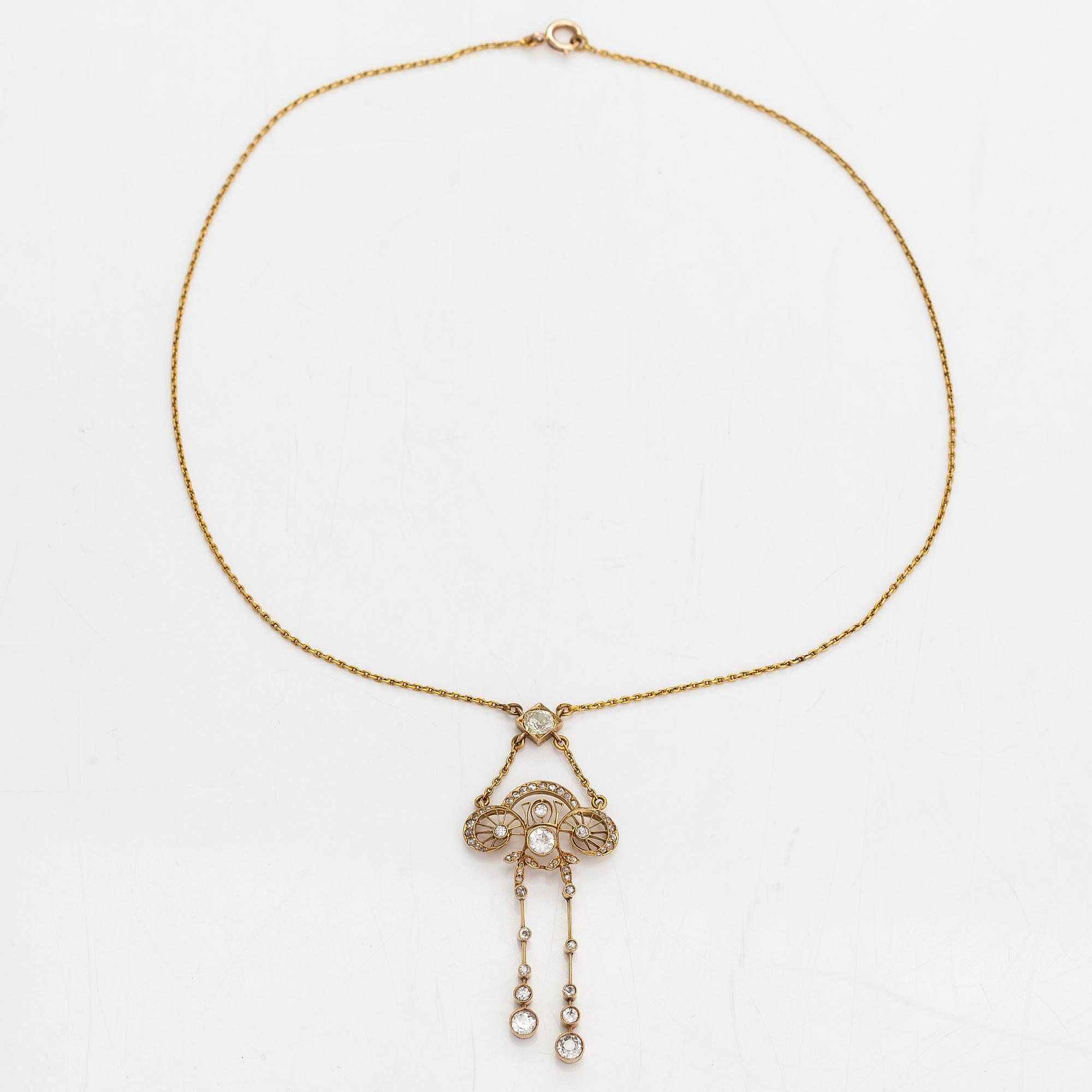 Halsband, 14K guld, gammal- och rosenslipade diamanter ca 1.50 ct totalt. Ryssland, sekelskiftet 1800/1900.