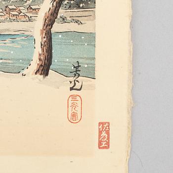 Nomura Yoshimitsu, 'Snow on the Bank of Kamogawa'  加茂堤の雪, 1931.