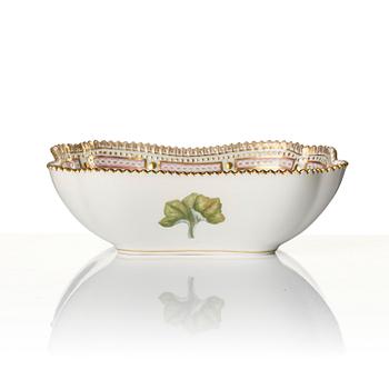 A Royal Copenhagen 'Flora Danica' sauce boat and a pillow shaped bowl, Denmark, 20th century.