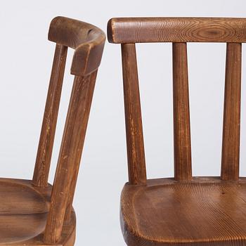 Axel Einar Hjorth, a set of six stained pine 'Utö' chairs, Nordiska Kompaniet, Sweden 1930s.