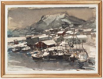 Lars Lerin, "Båtar i hamn, Lofoten".