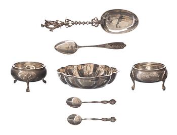 PARTI SILVER, 7 delar, silver, 1800 och 1900-tal, vikt ca 390 g.