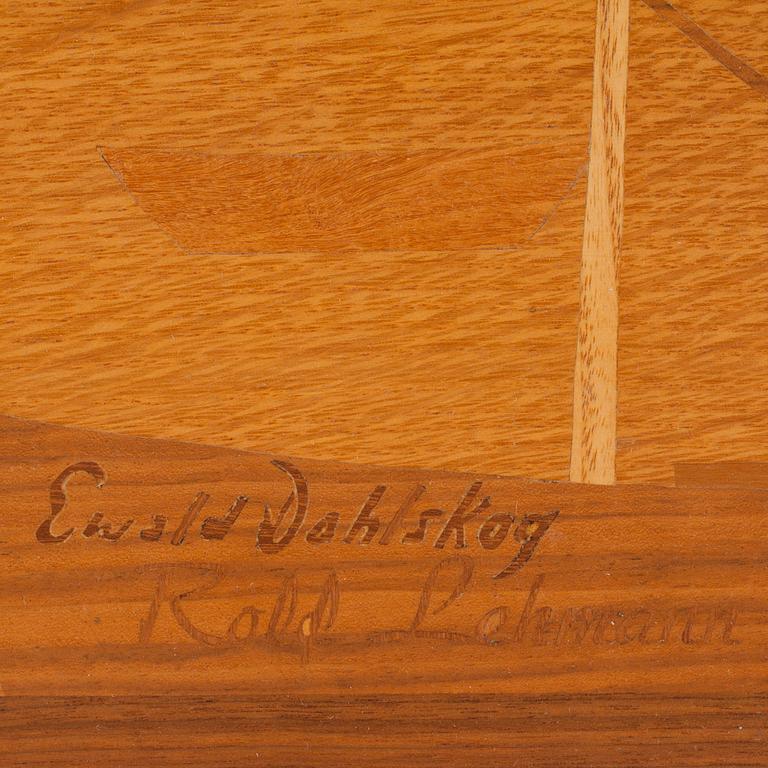 An Ewald Dahlskog marquetry relief, executed by Rolf Lehmann, Bodafors, Sweden 1930's.