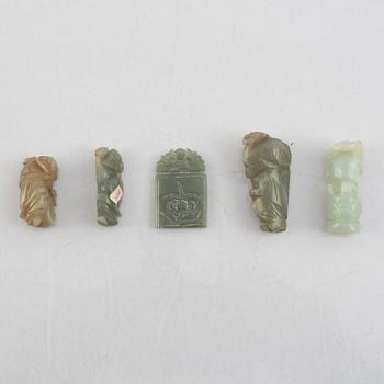 A group of five Chinese stone charms, 20th century.