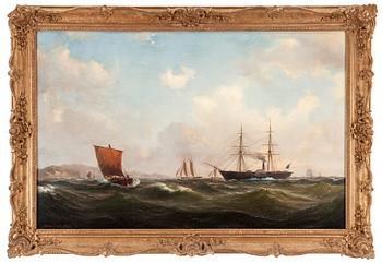 834. Wilhelm Melbye, Marin med tre skepp vid kust.