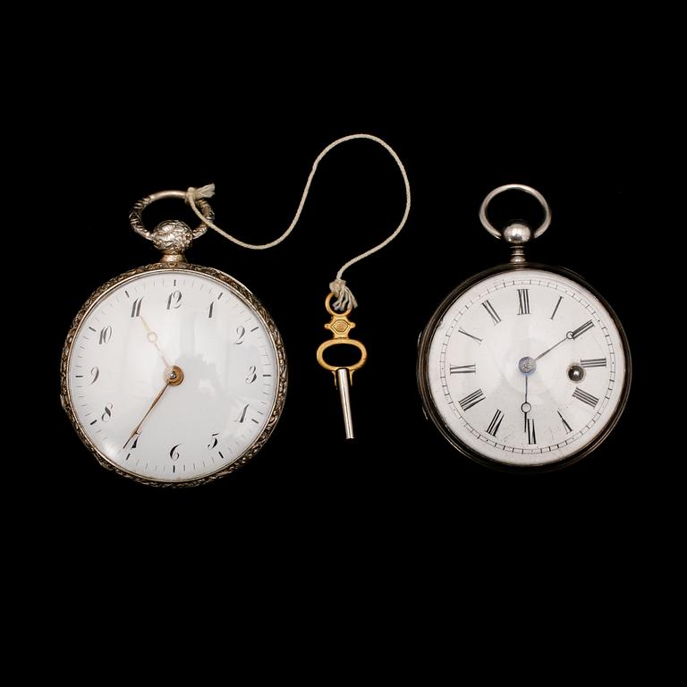 SPINDELUR SAMT FICKUR, silver, bl a Th Lundqvist, Stockholm, No 273, 1800-tal.