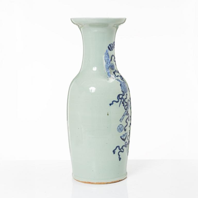 A large Chinese blue and white on celadon ground vase, early 20th century.