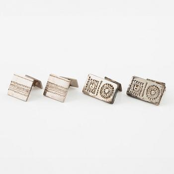 Lars Arby, fyra par manschettknappar, sterlingsilver, Göteborg 1966. 1967 och 1976.