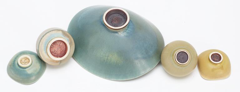 A set of five Berndt Friberg stoneware miniatures, Gustavsberg 1950/60's.