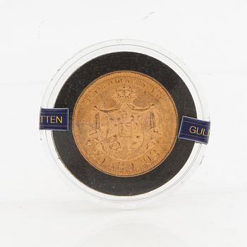 Gold coin Sweden, Oscar II 20 kr, 1877.