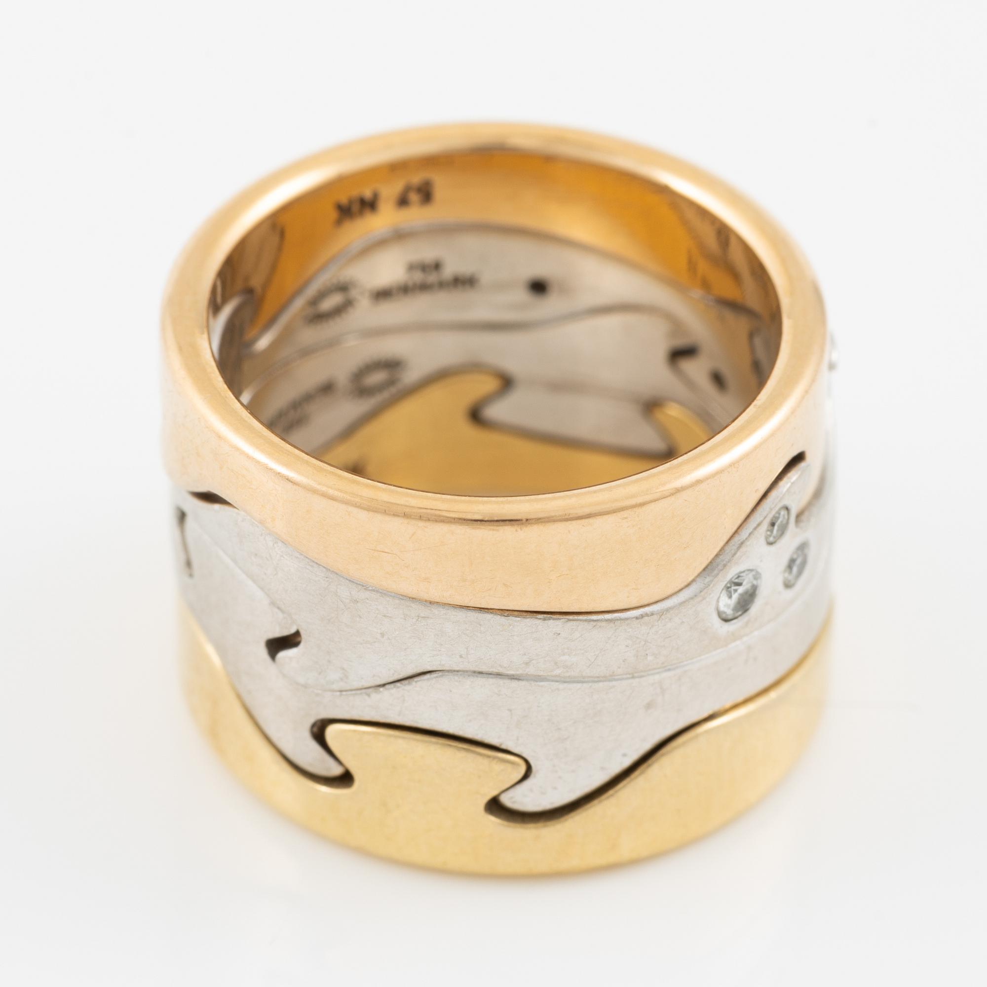 Georg Jensen, ring, "Fusion", 4 delar, 18K guld och vitguld, med briljantslipade diamanter.