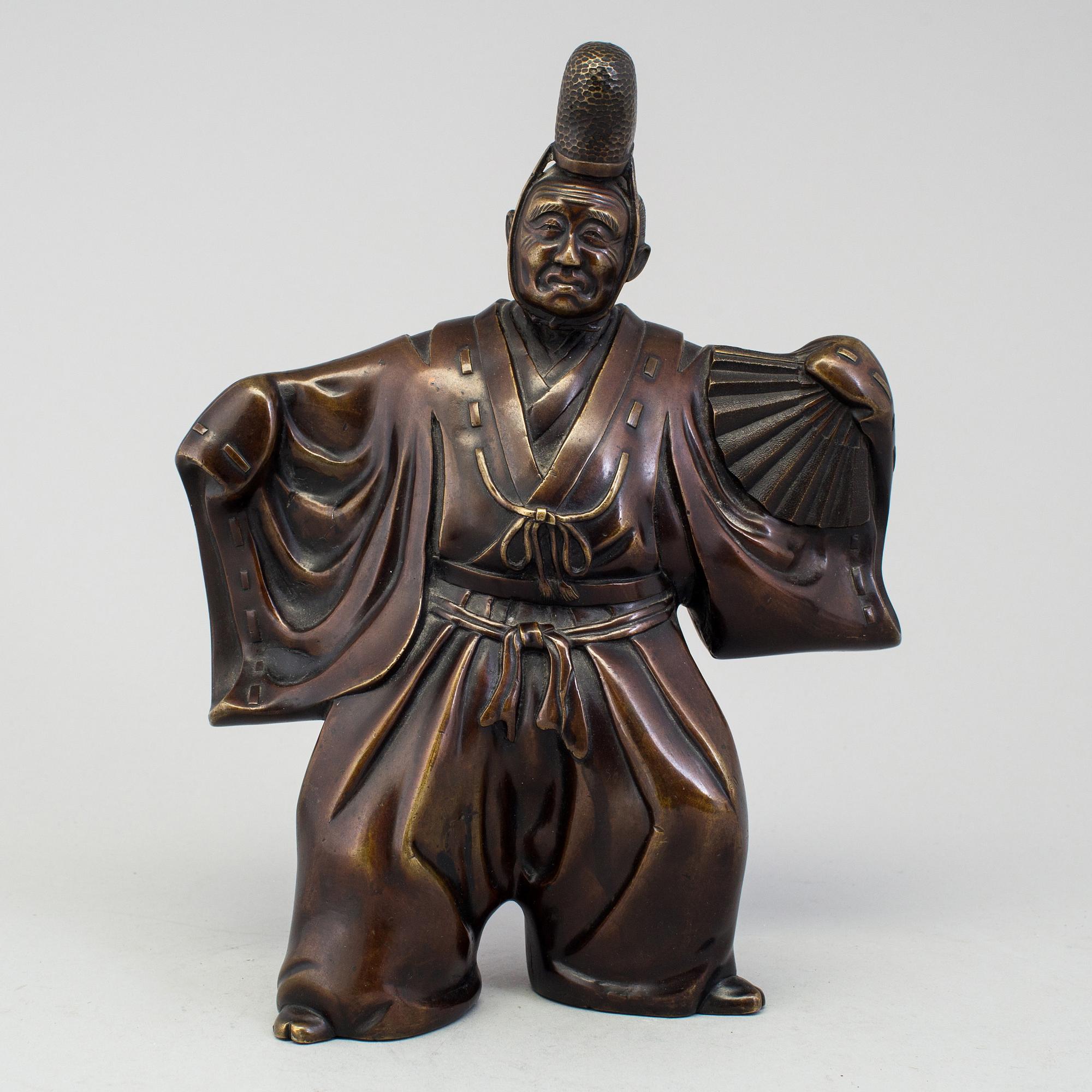 Two Japanese bronze sculptures of dancers, Meiji period (1868-1912). Signed to base.