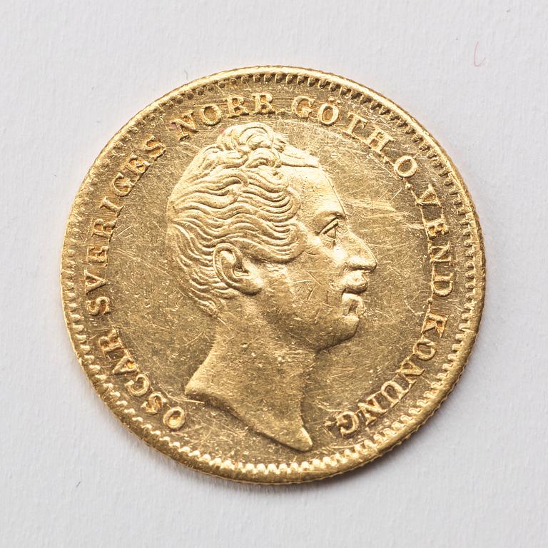 A Swedish 1 Dukat in gold, with the Swedish and Norwegian King Oscar I, 1848/4.