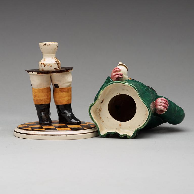 RÖKELSEBRÄNNARE, flintgods. Rörstrand, "Gubben grön", 1800-talets mitt.