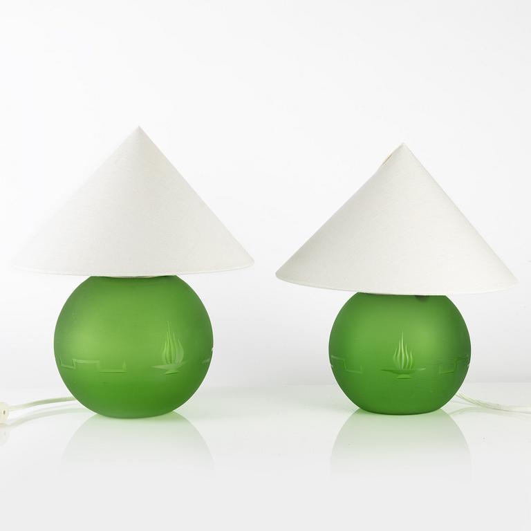 Elis Bergh, tillskriven, två bordslampor, Swedish Grace, Kosta, 1930-tal.