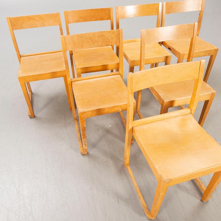 A st of seven Sven Markelius Orkesterstolen birch chairs mid 1900s.
