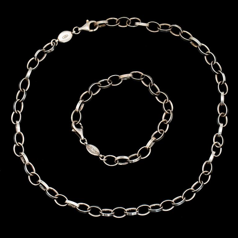 ARMLÄNK samt HALSBAND, silver, 1900-tal. Vikt 54 g.