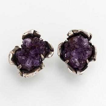 Reino Saastamoinen, örhängen, sterling silver och ametister, 1973.