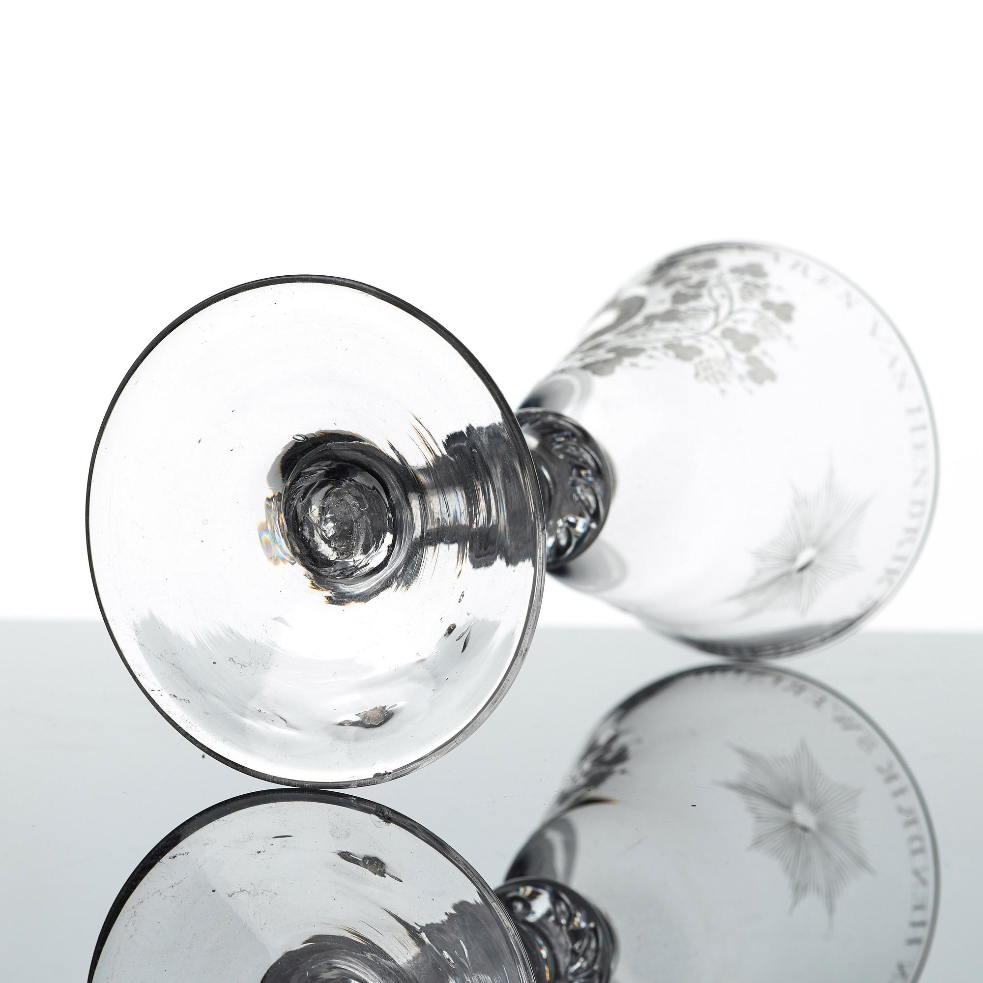 A Dutch engraved glass goblet, 18th Century.