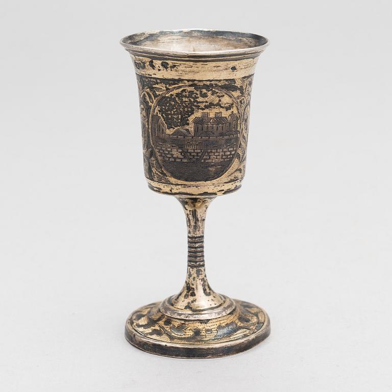 Footed beaker in silver-gilt niello, Moscow 1845. Unidentified maker. Assay master Andrey Antonovich Kovalsky.