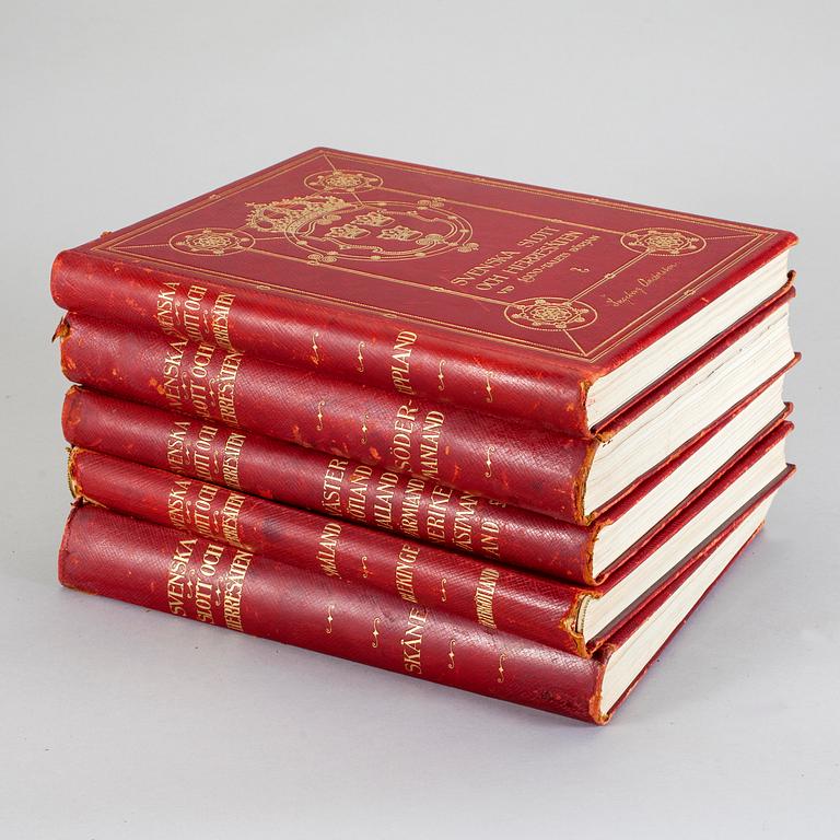 SVENSKA SLOTT OCH HERRESÄTEN VID 1900-TALETS BÖRJAN, 5 vol, Nordisk Familjeboks Tryckeri, Stockholm, 1909-1914.