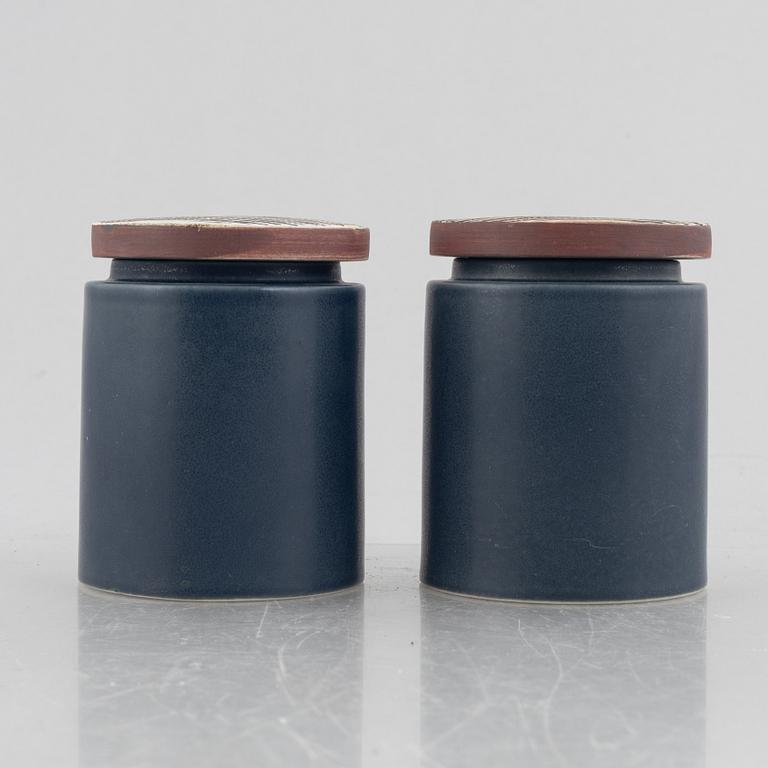 Bengt Berglund, a pair of 'Stampe' lidded stoneware jars, Gustavsberg, Sweden,.